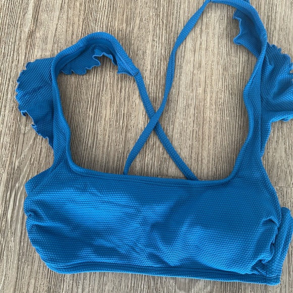 Time and Tru Other - Blue Ruffled Bikini Top